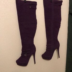 Hardly worn purple knee high stiletto boots